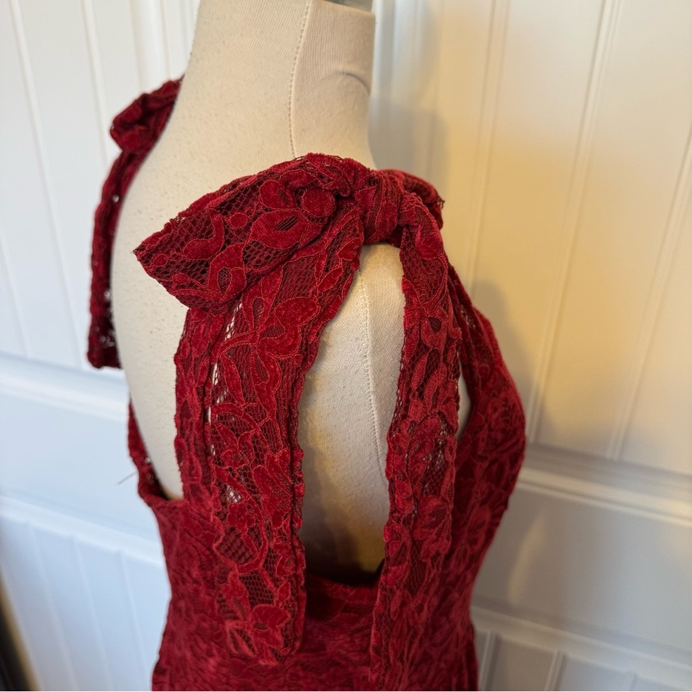 Vici Sway Together Tiered Wine Lace Midi Dress - Picture 3 of 7